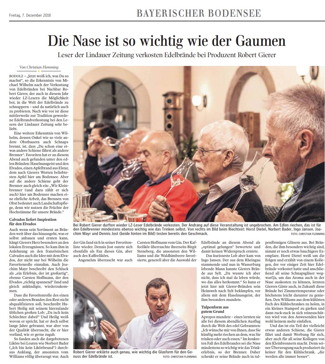 Leser der Lindauer Zeitung verkosten Edelbrände bei Produzent Robert Gierer