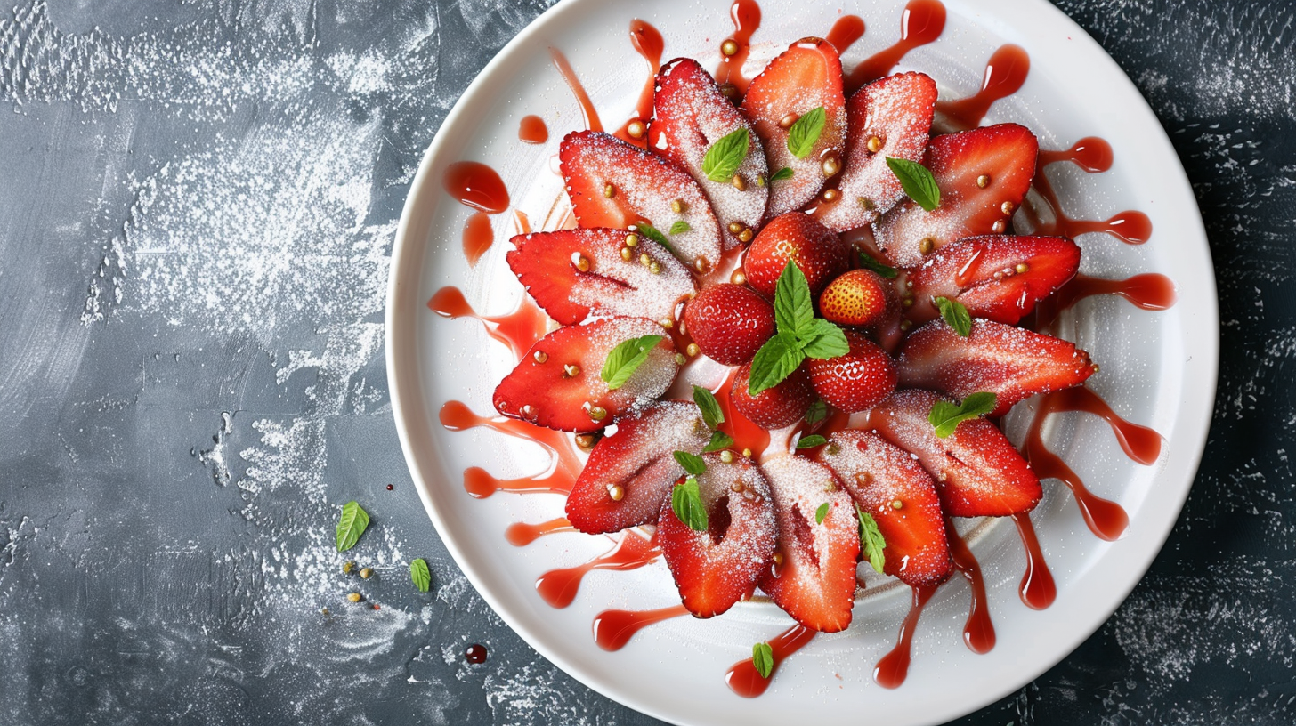Erdbeer-Carpaccio mit Crema und Minze