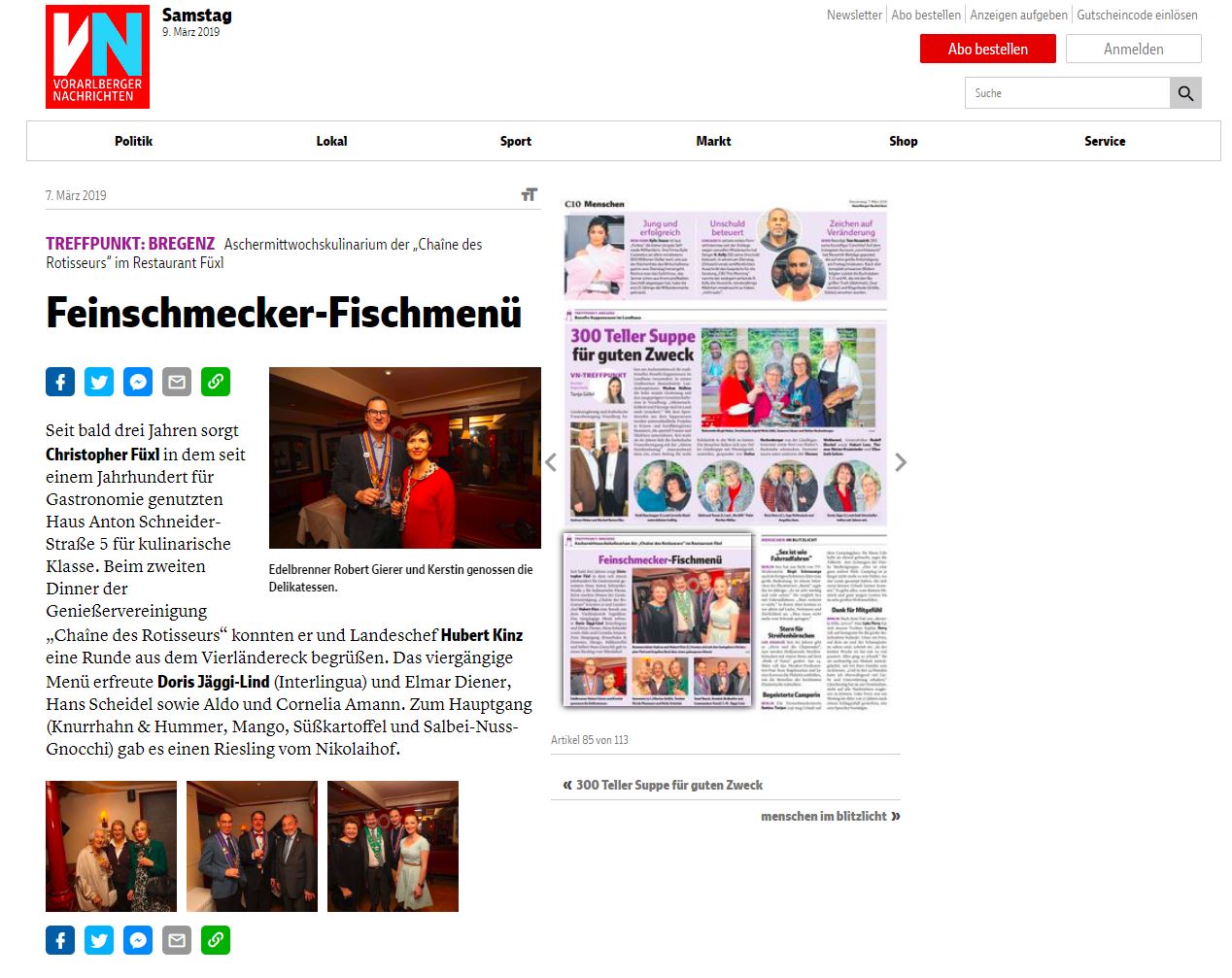 Dîner Amical „Aschermittwoch“ im RESTAURANT FÜXL, Bregenz