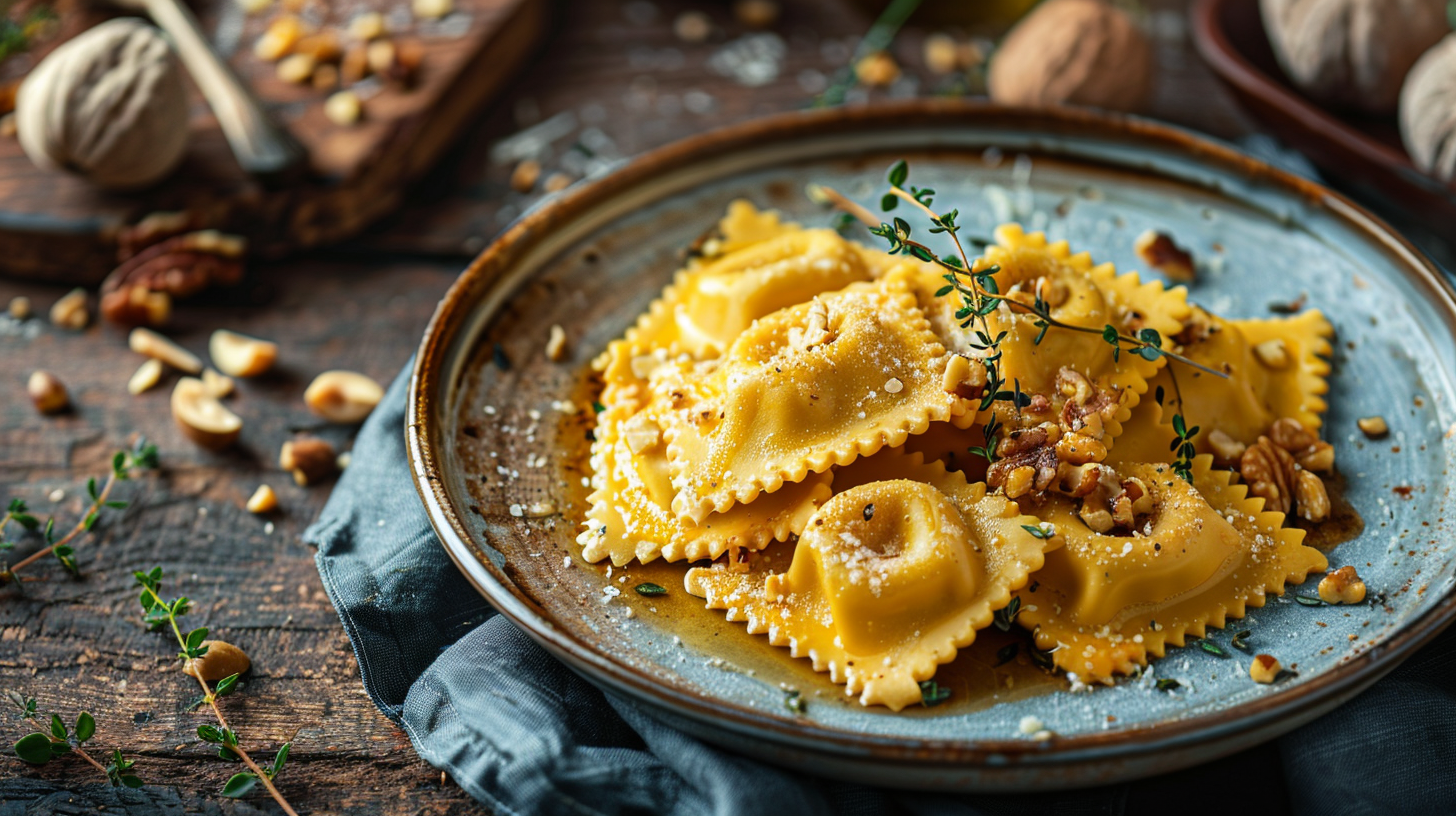 Kürbisravioli mit Haselnuss-Essigbutter