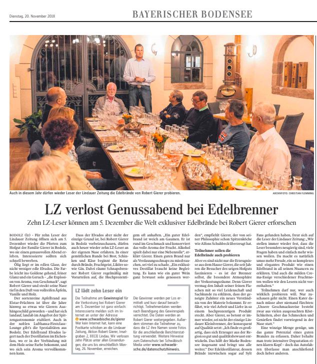 LZ verlost Genussabend bei Edelbrenner