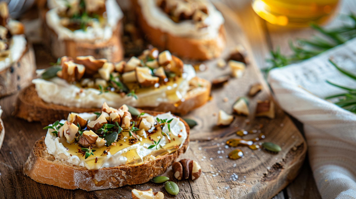 Ziegenkäse-Crostini mit Haselnuss-Note